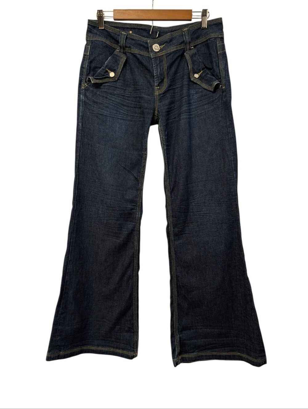 Vigoss Y2K Dark Wash Flare Bootcut Jeans Size 9/10 Stretch Embroidered Logo